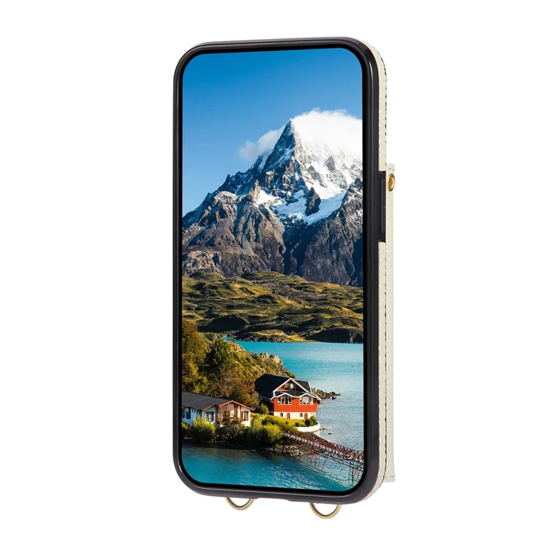 For iPhone 16e Case Kickstand Rhombus Leather + TPU Phone Cover with Shoulder Strap - Beige