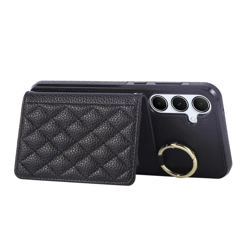Voor Samsung Galaxy S25 / S24 Hoesje Standaard Ruitleer + TPU Telefoonhoes met Schouderband - Zwart