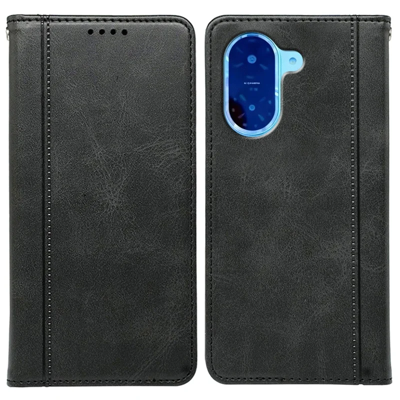 Per Xiaomi Redmi A5 4G (171,7mm) / Poco C71 4G Cover con Chiusura Magnetica Nascosta in Pelle con Texture di Vitello - Nero