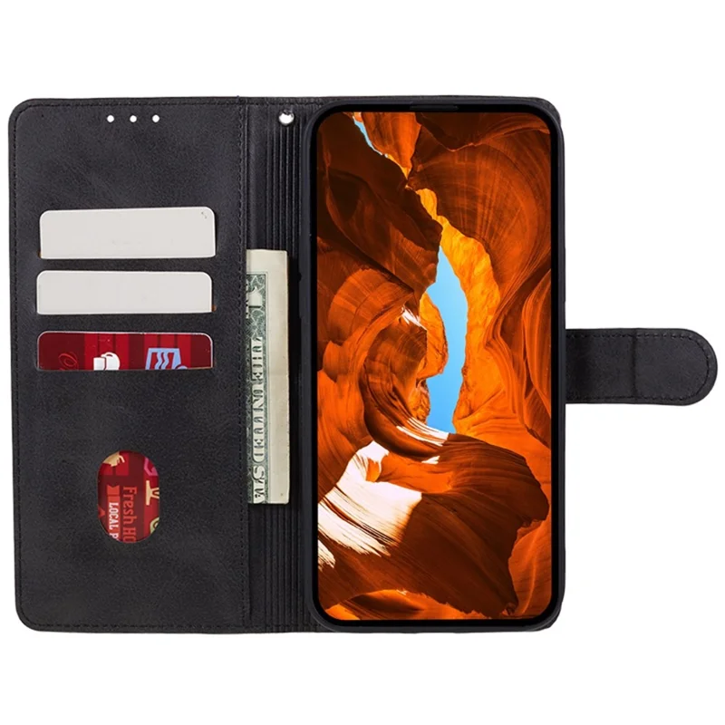 Para Xiaomi Redmi A5 4G (171,7 mm) / Capa Poco C71 4G Textura de Bezerro Carteira de Couro PU com Alça de Pulso - Preto