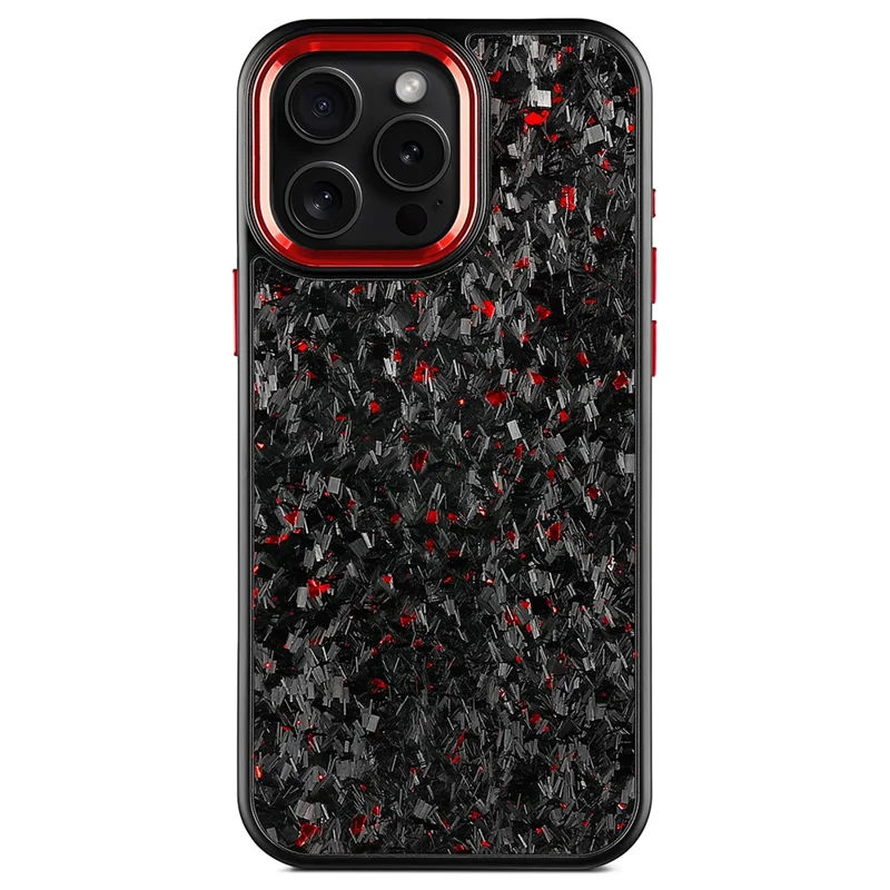 For iPhone 16 Pro Magnetic Case Forged Texture Aramid Fiber + TPU Phone Cover with Metal Lens Frame - Red Lens Frame + Red