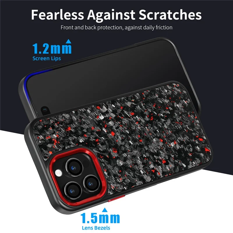 For iPhone 16 Pro Magnetic Case Forged Texture Aramid Fiber + TPU Phone Cover with Metal Lens Frame - Red Lens Frame + Red