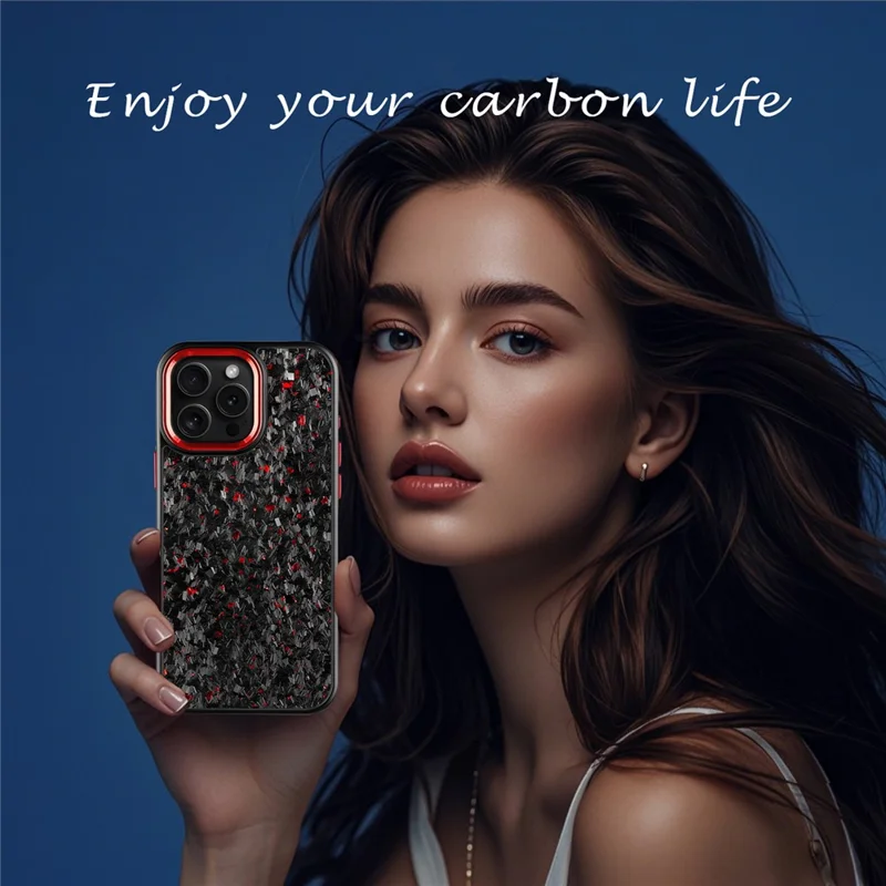 For iPhone 16 Pro Magnetic Case Forged Texture Aramid Fiber + TPU Phone Cover with Metal Lens Frame - Red Lens Frame + Red