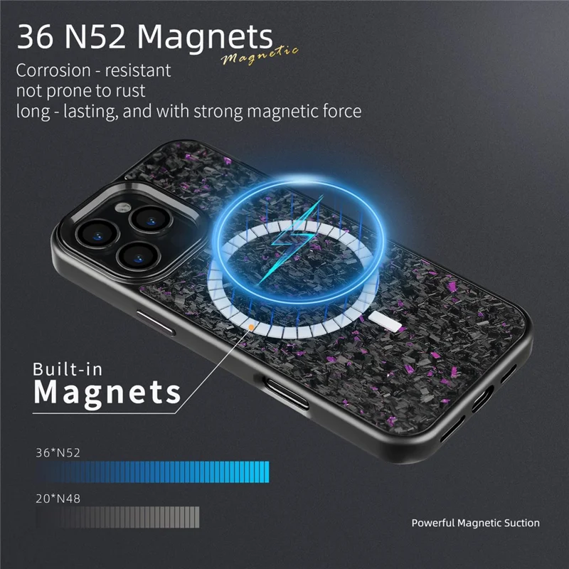 For iPhone 16 Pro Max Magnetic Case Forged Texture Aramid Fiber + TPU Phone Cover with Metal Lens Frame - Black Lens Frame + Purple