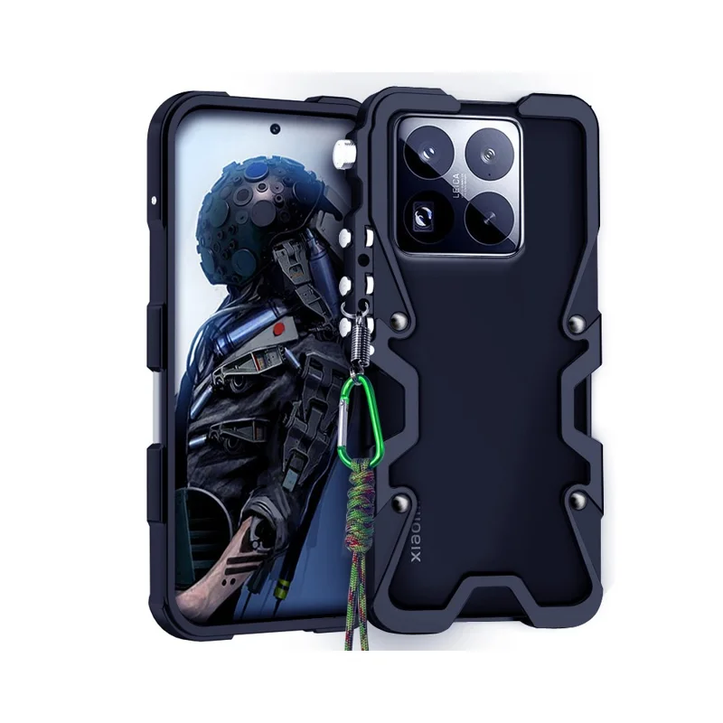 Cover paraurti per Xiaomi 15 Pro / 15S Pro in lega di alluminio con custodia metallica e cinturino - Nero
