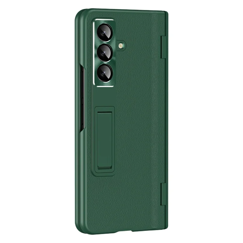 For Samsung Galaxy Z Fold7 5G Case with Tempered Glass Film Kickstand PC  + PU Leather Folding Phone Cover - Green
