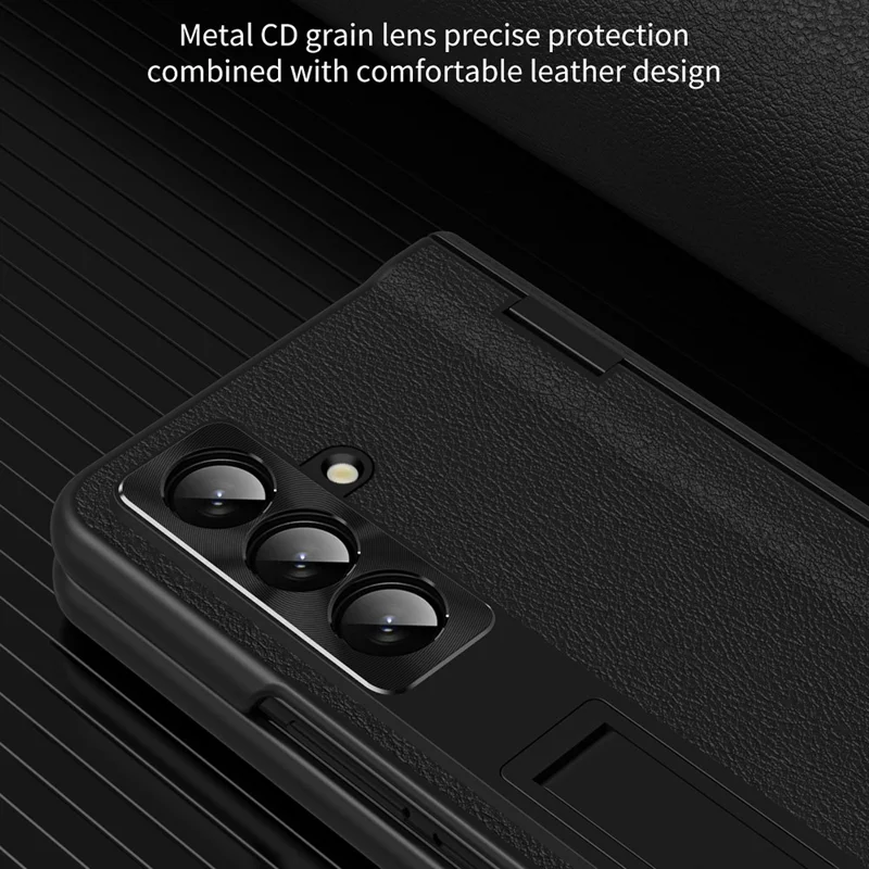For Samsung Galaxy Z Fold7 5G Case with Tempered Glass Film Kickstand PC  + PU Leather Folding Phone Cover - Green