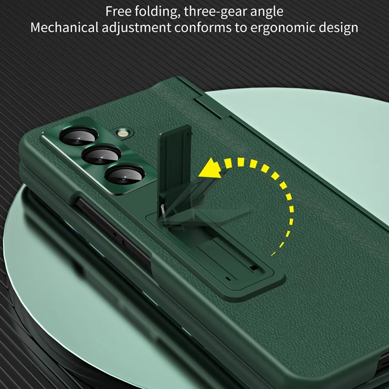 For Samsung Galaxy Z Fold7 5G Case with Tempered Glass Film Kickstand PC  + PU Leather Folding Phone Cover - Green