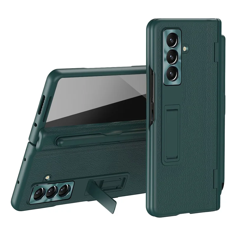 Funda para Samsung Galaxy Z Fold7 5G con Soporte, Carcasa de PC + Cuero PU Plegable con Protector de Pantalla y Stylus - Verde