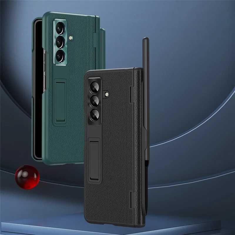 Funda para Samsung Galaxy Z Fold7 5G con Soporte, Carcasa de PC + Cuero PU Plegable con Protector de Pantalla y Stylus - Verde