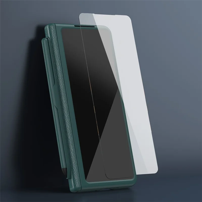 Funda para Samsung Galaxy Z Fold7 5G con Soporte, Carcasa de PC + Cuero PU Plegable con Protector de Pantalla y Stylus - Verde