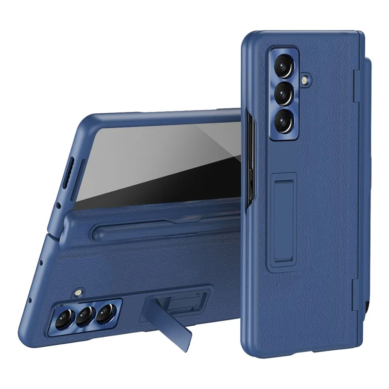 Funda para Samsung Galaxy Z Fold7 5G con Soporte Rígida + Cuero PU Plegable con Protector de Pantalla y Stylus - Azul Zafiro