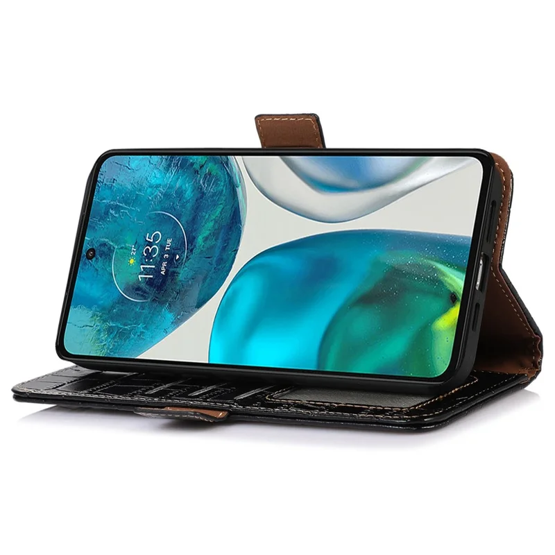 Para Motorola Moto E22 4G / E22i 4G Genuinino Cool Coolo Folio Folio Case Rfid Bloqueo de Bloqueo Crocodile Textura Billetera Tapa Teléfono - Negro