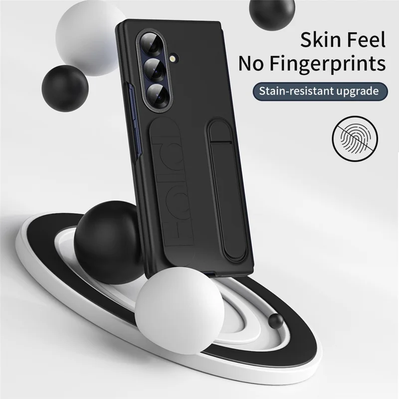 For Samsung Galaxy Z Fold7 5G Case with Tempered Glass Film Kickstand Wristband PC + Silicone Phone Cover - Black