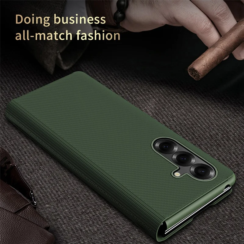 Funda para Samsung Galaxy Z Fold7 5G Textura de Kevlar Cuero + Soporte de PC - Verde