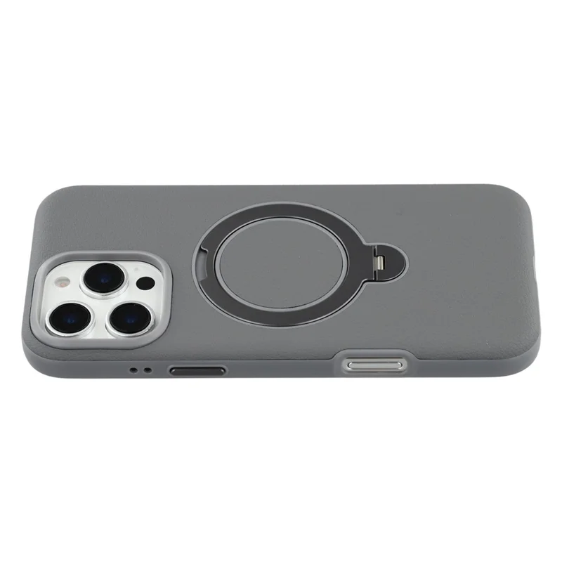 KIGC For iPhone 16 Pro Max Magnetic Case PC + PU Kickstand Phone Back Cover with Soft Lining - Grey
