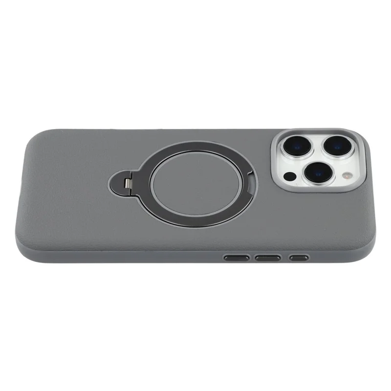 KIGC For iPhone 16 Pro Max Magnetic Case PC + PU Kickstand Phone Back Cover with Soft Lining - Grey