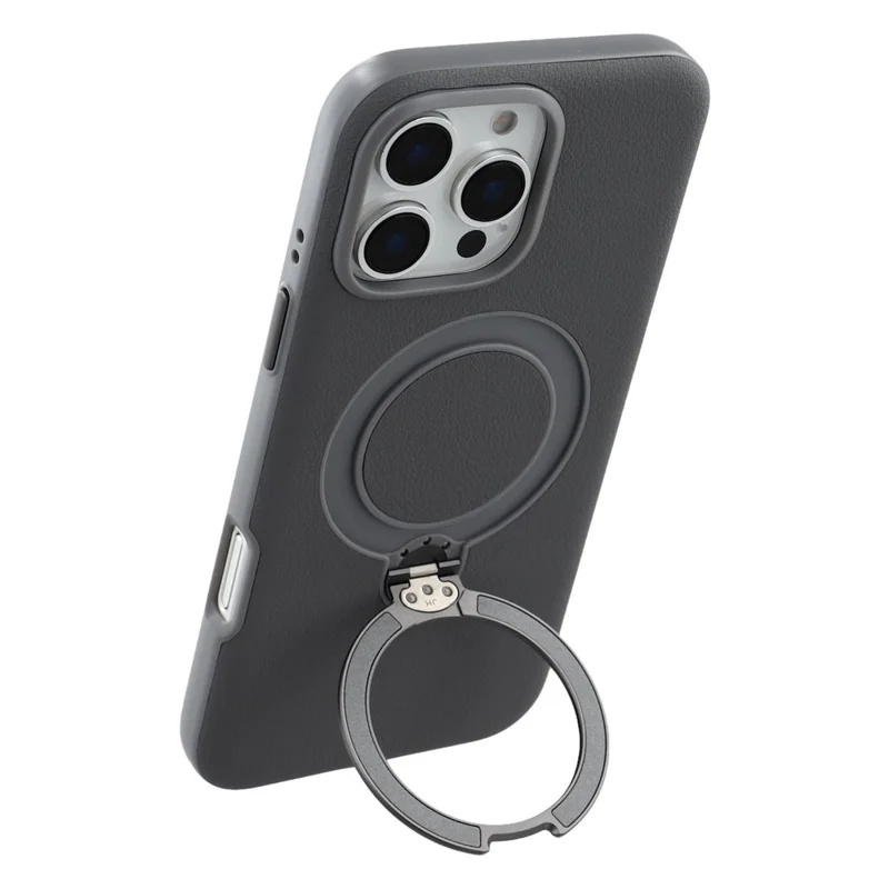 KIGC For iPhone 16 Pro Max Magnetic Case PC + PU Kickstand Phone Back Cover with Soft Lining - Grey