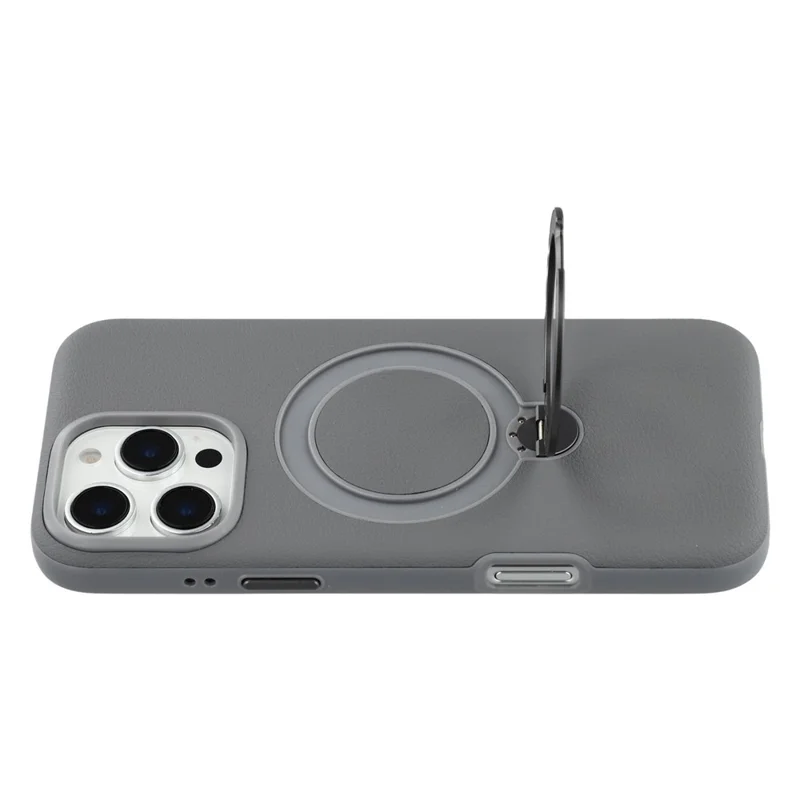 KIGC For iPhone 16 Pro Max Magnetic Case PC + PU Kickstand Phone Back Cover with Soft Lining - Grey