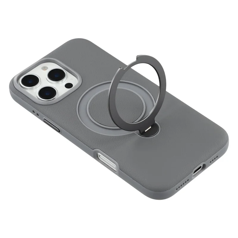 KIGC For iPhone 16 Pro Max Magnetic Case PC + PU Kickstand Phone Back Cover with Soft Lining - Grey