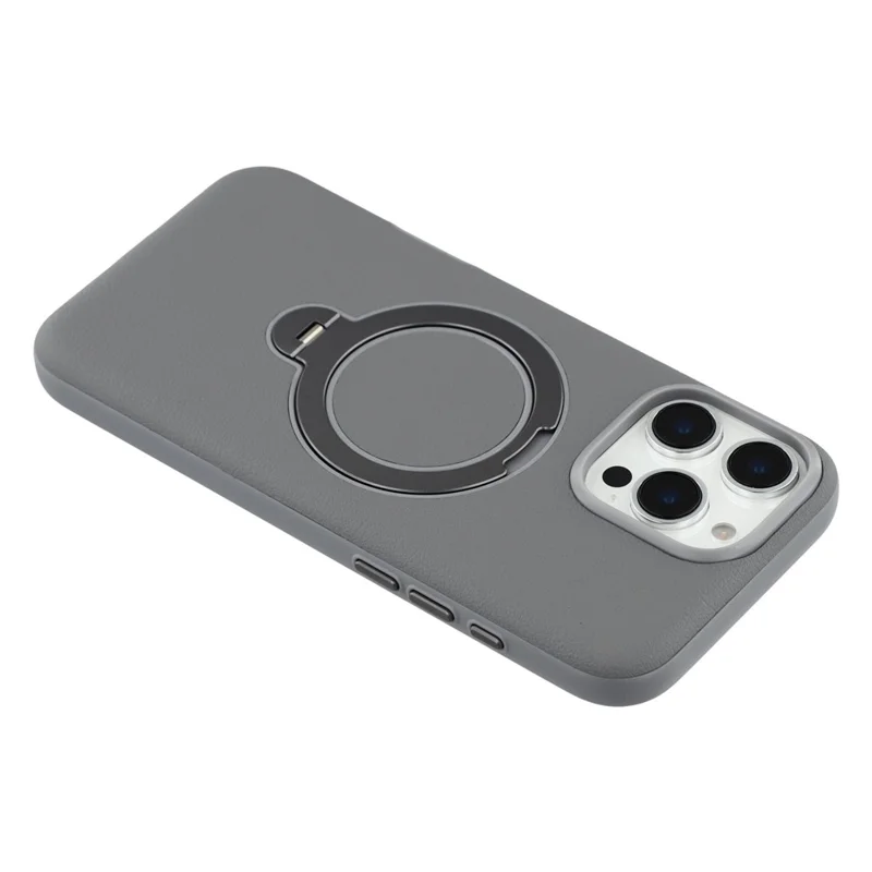 KIGC For iPhone 16 Pro Max Magnetic Case PC + PU Kickstand Phone Back Cover with Soft Lining - Grey
