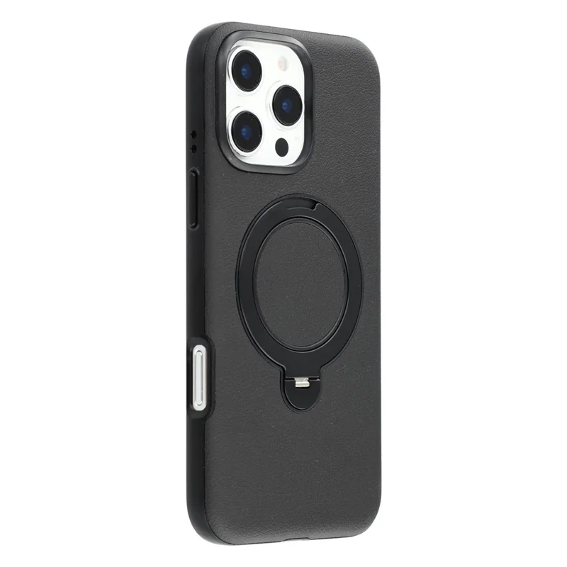 KIGC Para iPhone 16 Pro Capa Magnética de PC + PU com Suporte e Forro Macio - Preto