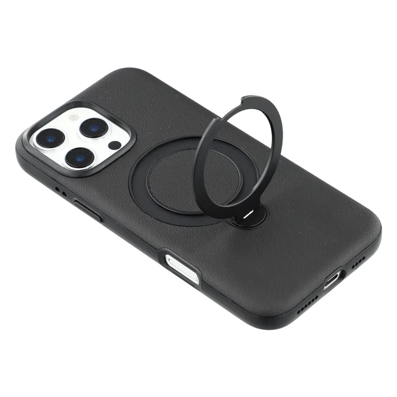 KIGC Para iPhone 16 Pro Capa Magnética de PC + PU com Suporte e Forro Macio - Preto