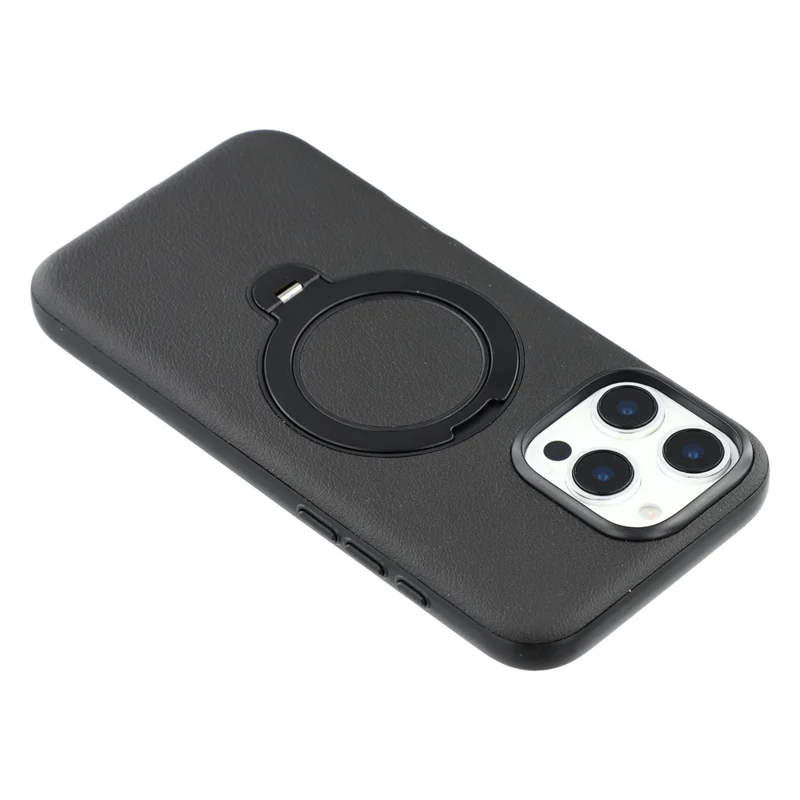 KIGC Para iPhone 16 Pro Capa Magnética de PC + PU com Suporte e Forro Macio - Preto
