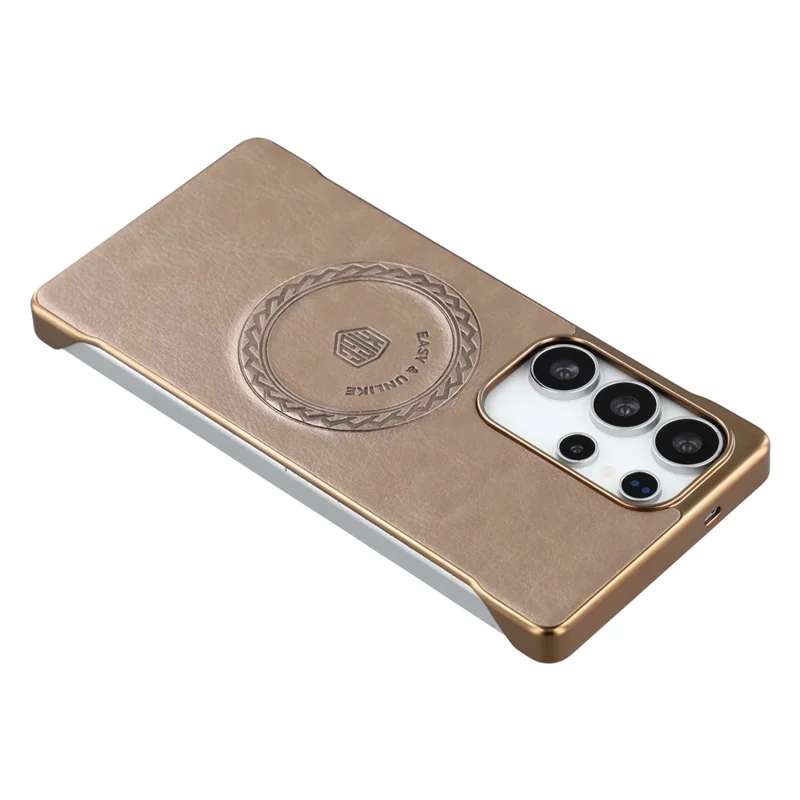 KIGC For Samsung Galaxy S24 Ultra Magnetic Case Electroplating PC + PU Phone Back Cover - Gold
