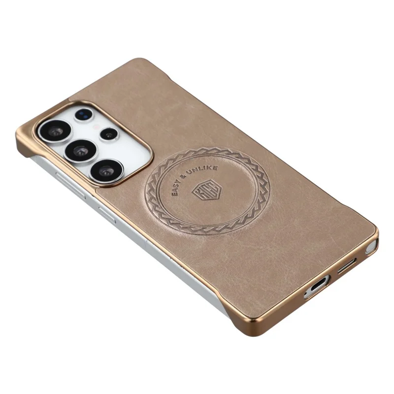 KIGC For Samsung Galaxy S24 Ultra Magnetic Case Electroplating PC + PU Phone Back Cover - Gold