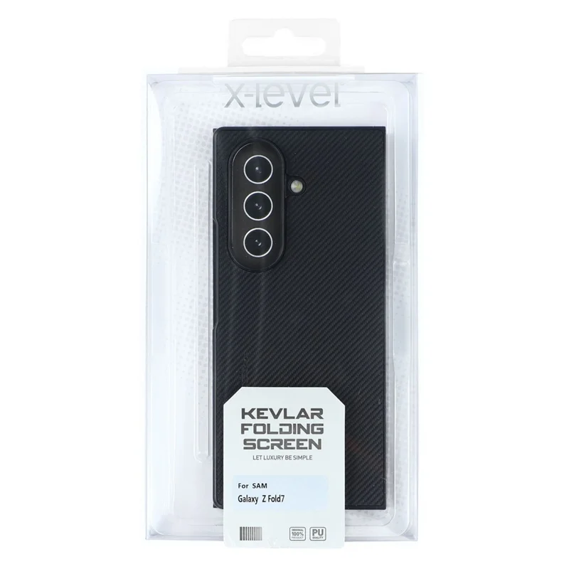 X-LEVEL For Samsung Galaxy Z Fold7 5G Case Carbon Fiber Texture PU Leather + PC Phone Cover - Black