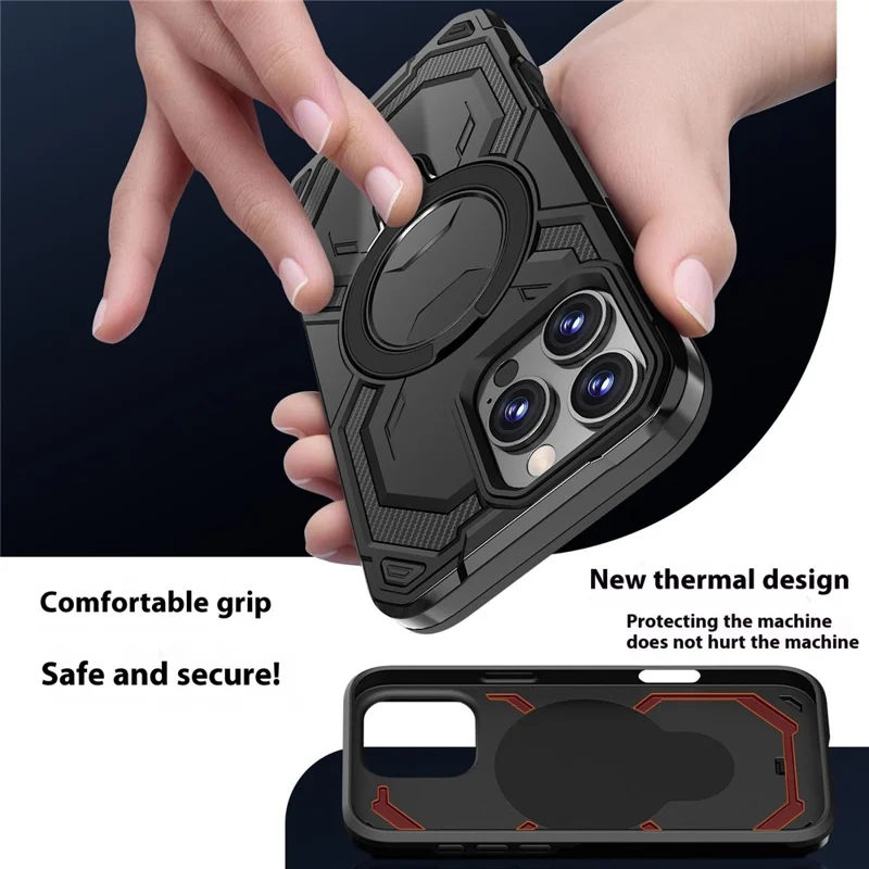Compra a granel para funda de iPhone 12 Pro Max con soporte giratorio magnético, carcasa de PC + TPU - Rojo