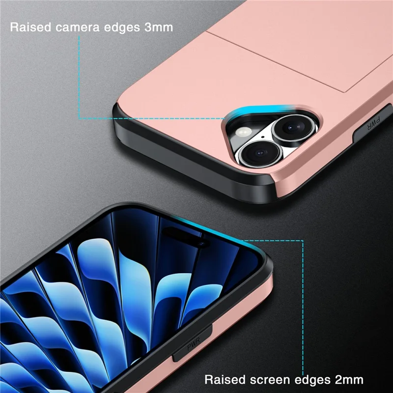 For iPhone 17 Case with Card Holder TPU + PC Phone Back Cover - Rose Gold