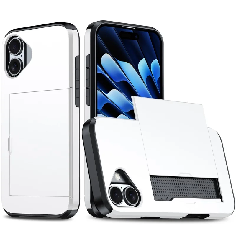 For iPhone 17 Case with Card Holder TPU + PC Phone Back Cover - White