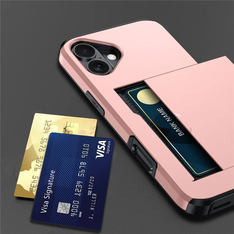 For iPhone 17 Case with Card Holder TPU + PC Phone Back Cover - White