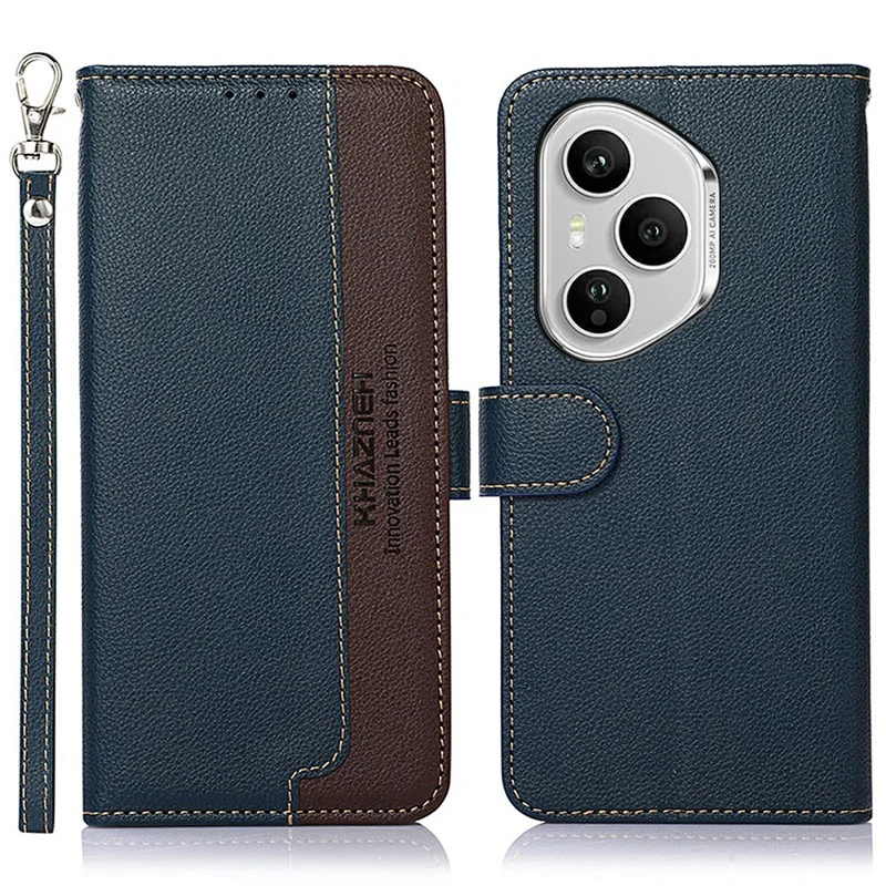 KHAZNEH Pour Honor 400 Pro 5G (Global) Étui Portefeuille Bloquant RFID en Cuir PU avec Lanière - Bleu