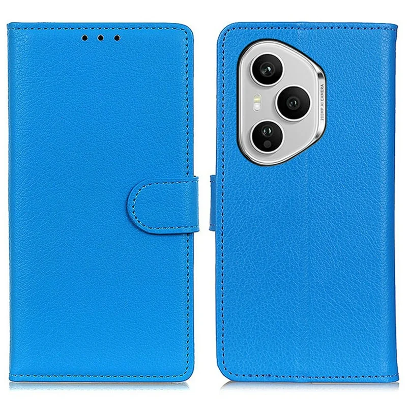 For Honor 400 Pro 5G (Global) Wallet Case PU Leather Phone Cover Litchi Texture - Blue
