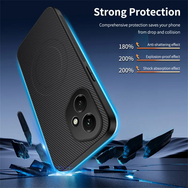 WANLONFENG Série TQ Capa Magnética para Honor 400 5G (Global) com Textura de Fibra de Carbono em PC e TPU - Preto