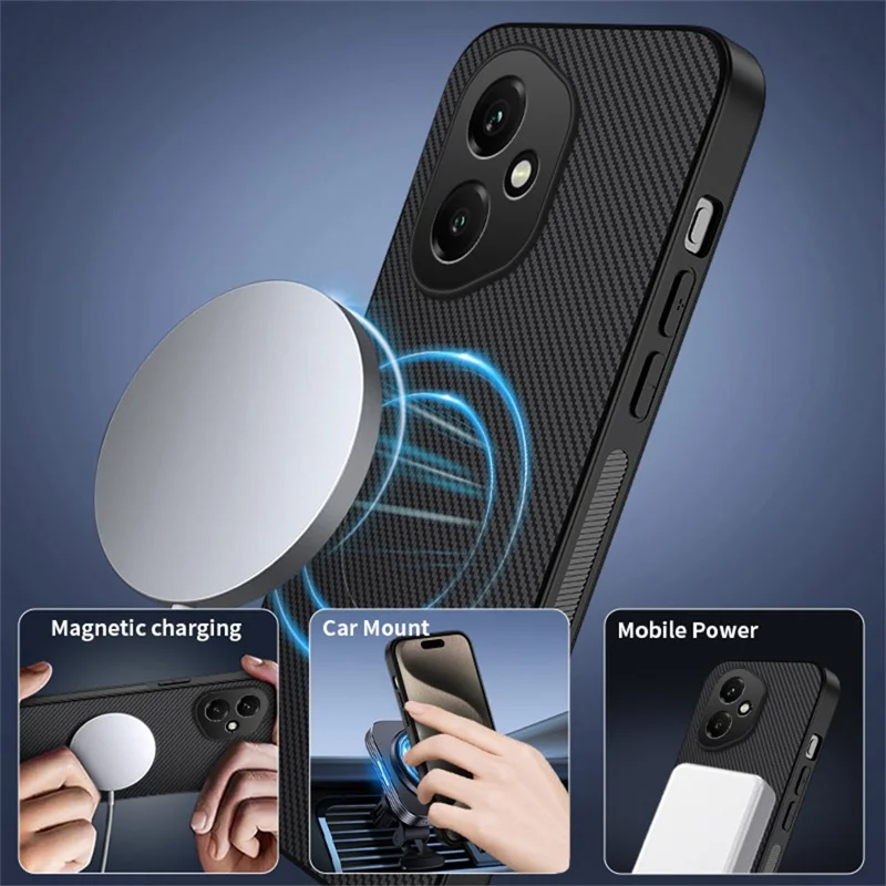 WANLONFENG Série TQ Capa Magnética para Honor 400 5G (Global) com Textura de Fibra de Carbono em PC e TPU - Preto