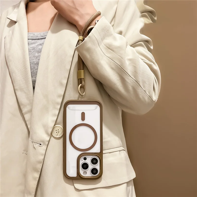 Voor iPhone 16 Pro hoesje Magnetisch hoesje met bandje PC + TPU Stootvaste telefoonhoes - Zwart