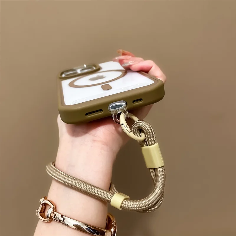 Voor iPhone 16 Pro hoesje Magnetisch hoesje met bandje PC + TPU Stootvaste telefoonhoes - Zwart