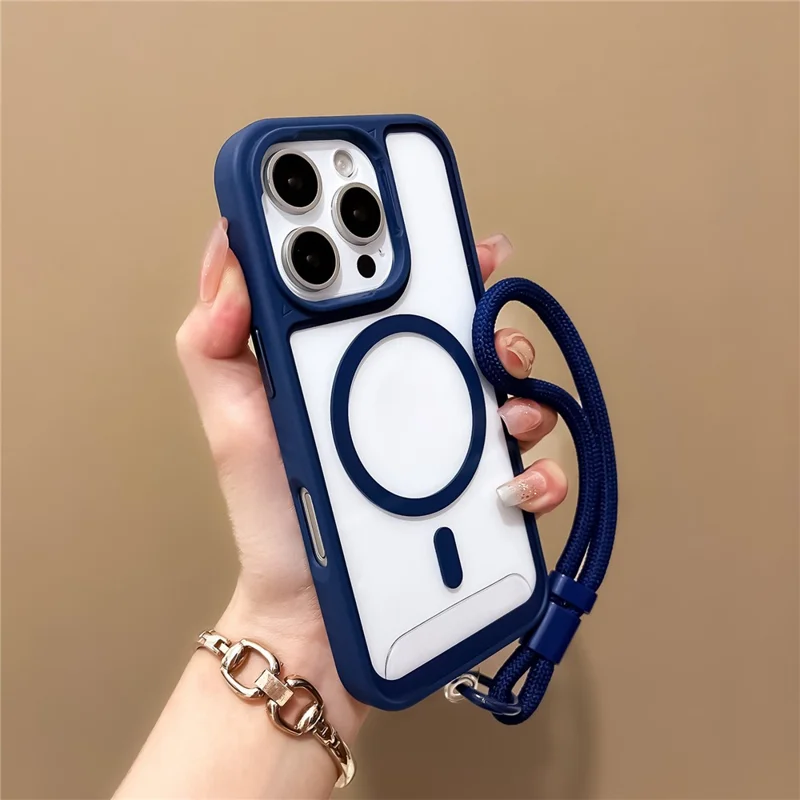 Voor iPhone 16 Pro hoesje Magnetisch hoesje met bandje PC + TPU Stootvaste telefoonhoes - Saflaai