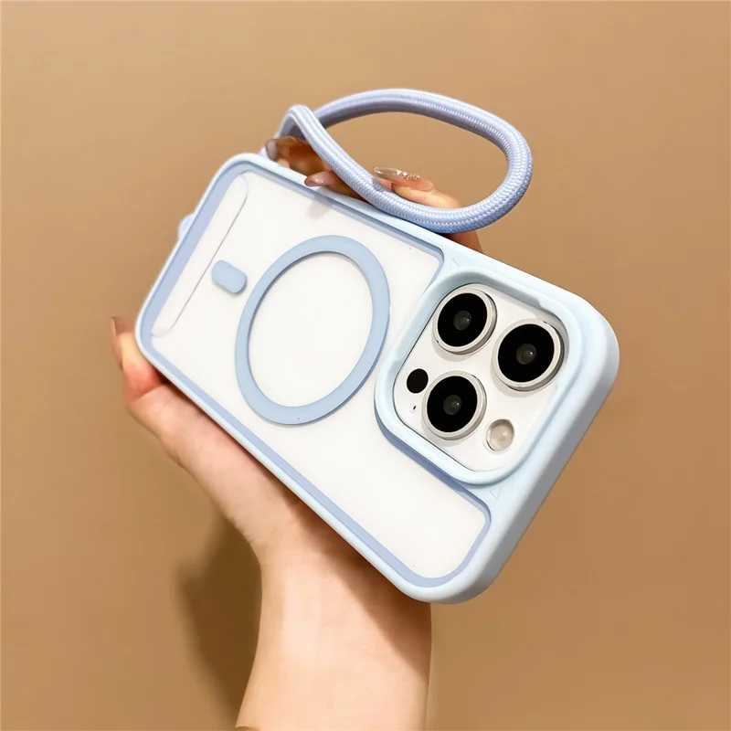 For iPhone 16 Pro Max Case Magnetic Case with Strap PC + TPU Shockproof Phone Cover - Pink