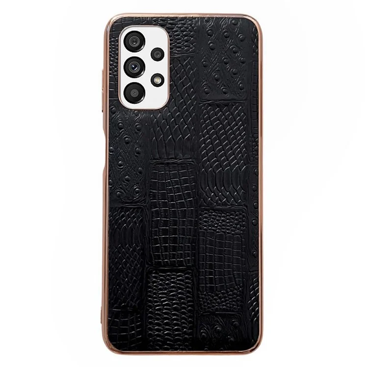 Nano Electroplate Téléphone Case Pour Samsung Galaxy A23 4G / 5G, Texture Mahjong Véritable Cuir de Feuille de Vache + pc + Couverture de Téléphone Anti-rayures Tpu - le Noir