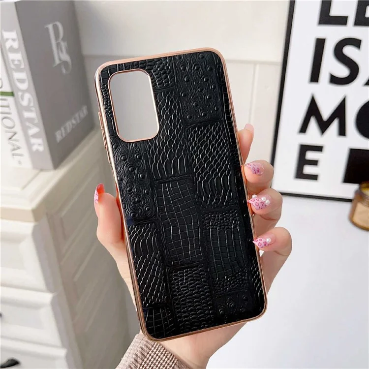 Nano Electroplate Téléphone Case Pour Samsung Galaxy A23 4G / 5G, Texture Mahjong Véritable Cuir de Feuille de Vache + pc + Couverture de Téléphone Anti-rayures Tpu - le Noir