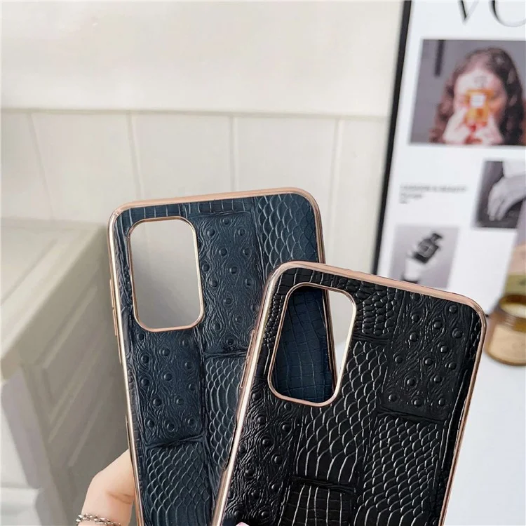 Nano Electroplate Téléphone Case Pour Samsung Galaxy A23 4G / 5G, Texture Mahjong Véritable Cuir de Feuille de Vache + pc + Couverture de Téléphone Anti-rayures Tpu - le Noir