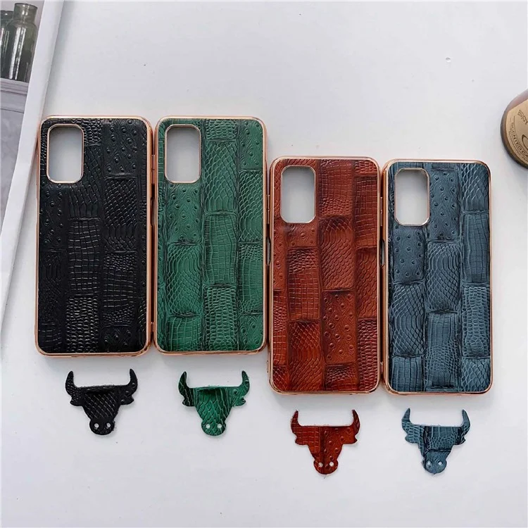 Nano Electroplate Téléphone Case Pour Samsung Galaxy A23 4G / 5G, Texture Mahjong Véritable Cuir de Feuille de Vache + pc + Couverture de Téléphone Anti-rayures Tpu - le Noir