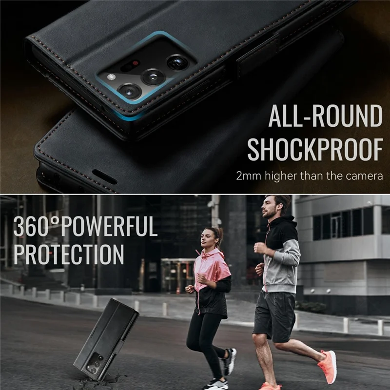 CASEME Série 033 Para Samsung Galaxy Note20 Ultra 5G / Note20 Ultra Capa Carteira Bloqueio RFID com Suporte, Textura de Couro de Bezerro - Preto