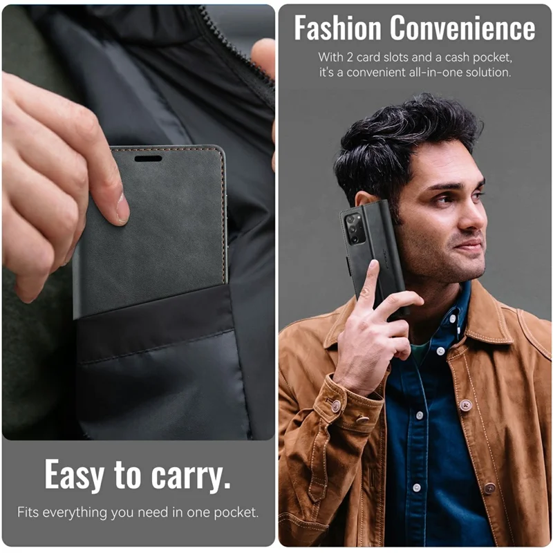 CASEME Série 033 Para Samsung Galaxy Note20 Ultra 5G / Note20 Ultra Capa Carteira Bloqueio RFID com Suporte, Textura de Couro de Bezerro - Preto