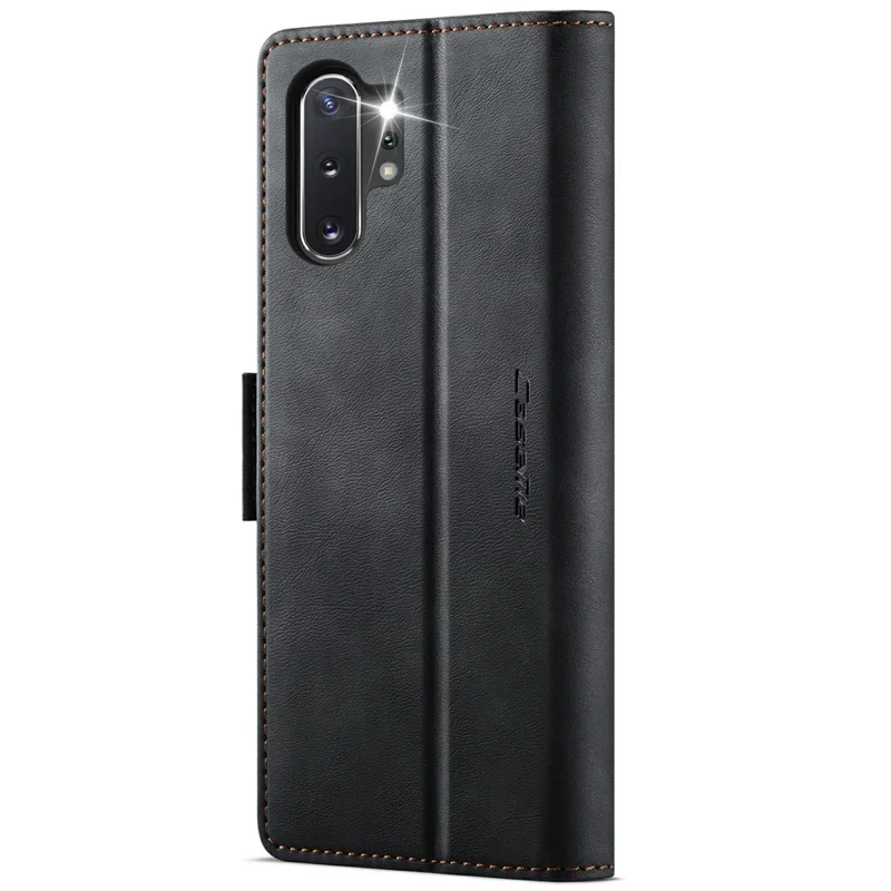 CASEME Série 033 para Samsung Galaxy Note10+ 5G / 4G Capa Carteira Bloqueador RFID com Suporte - Textura de Couro de Bezerro - Preto